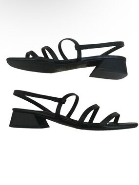 Greatonu Black Strappy Block Heel Sandal Size 8